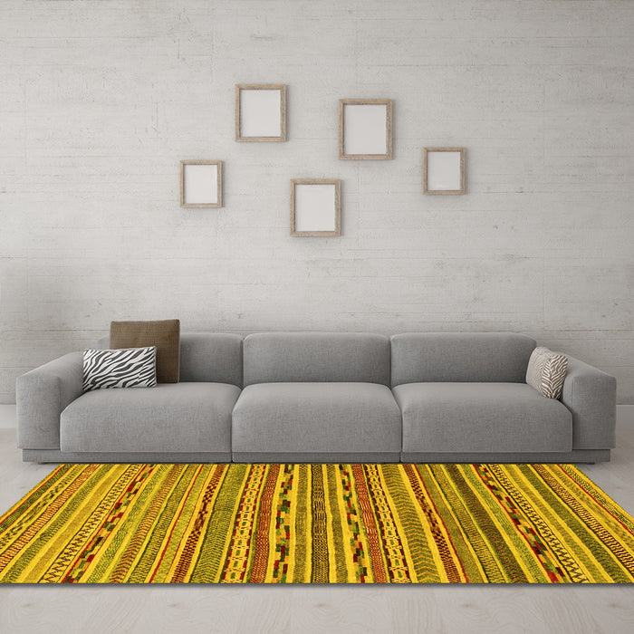 Machine Washable Abstract Yellow Modern Rug in a Living Room, wshabs2211yw