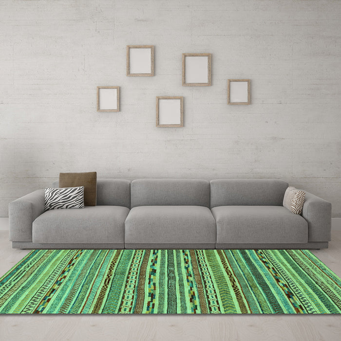 Machine Washable Abstract Turquoise Modern Area Rugs in a Living Room,, wshabs2211turq