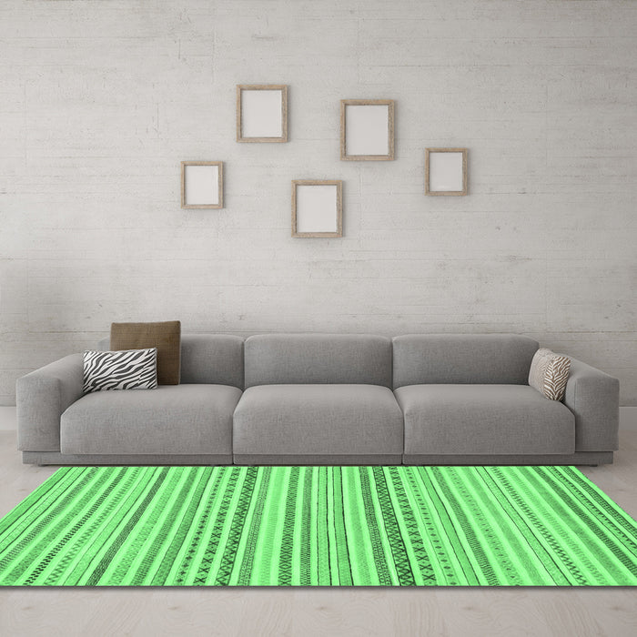 Machine Washable Abstract Emerald Green Modern Area Rugs in a Living Room,, wshabs2212emgrn