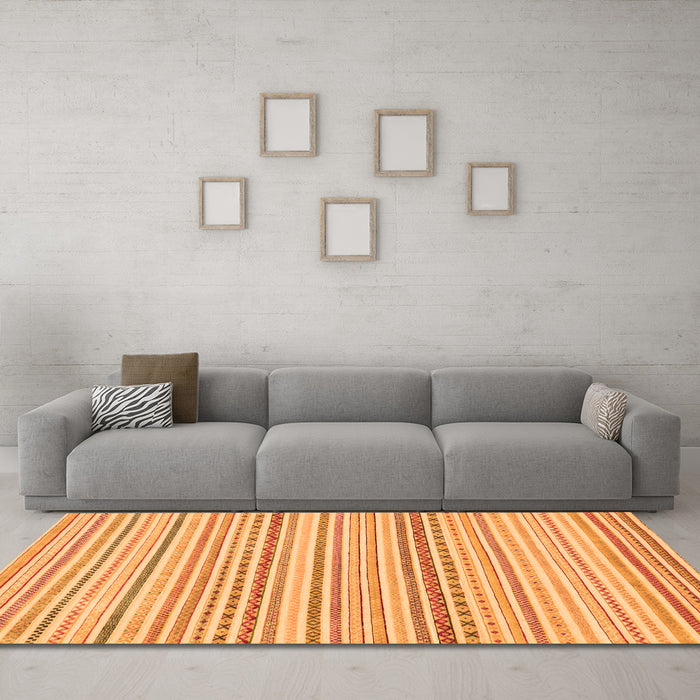 Machine Washable Abstract Orange Modern Area Rugs in a Living Room, wshabs2212org