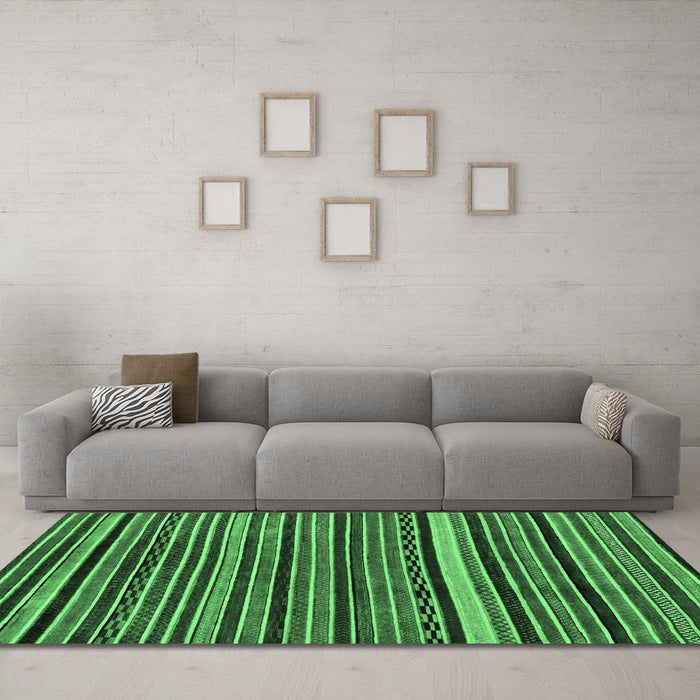 Machine Washable Abstract Emerald Green Modern Area Rugs in a Living Room,, wshabs2213emgrn