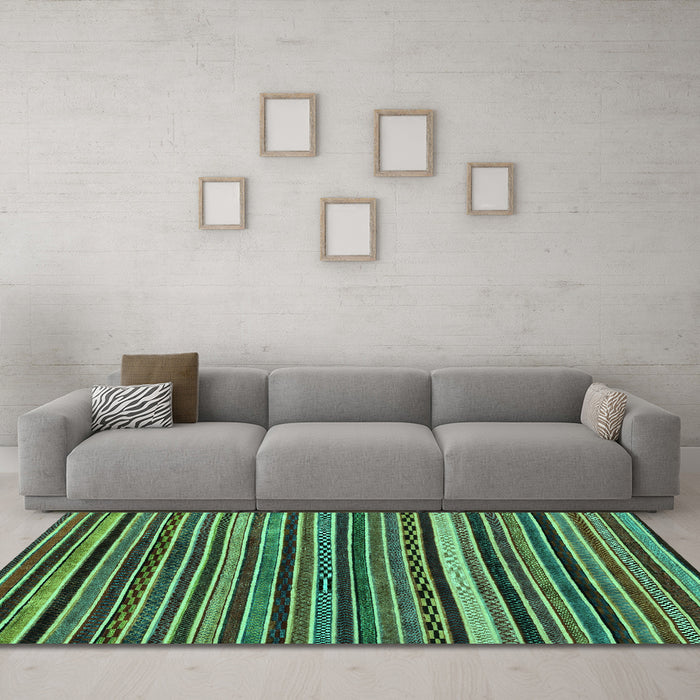 Machine Washable Abstract Turquoise Modern Area Rugs in a Living Room,, wshabs2213turq