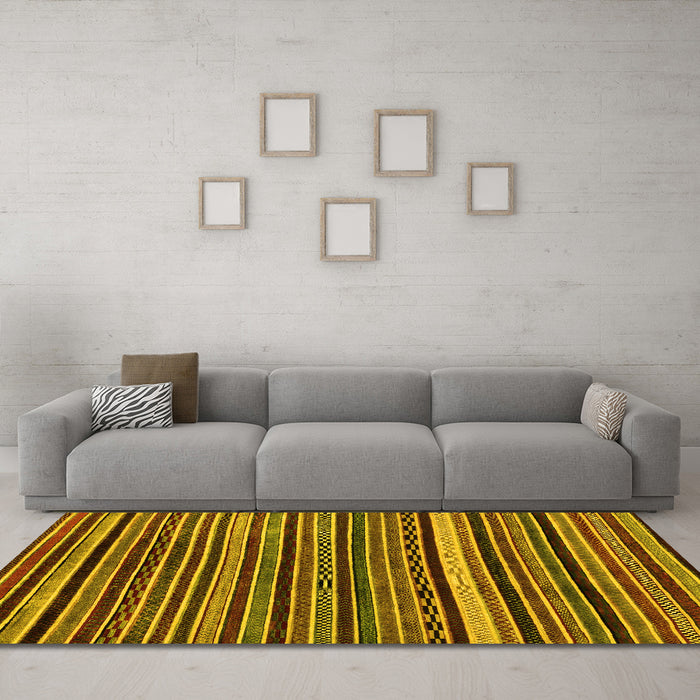 Machine Washable Abstract Yellow Modern Rug in a Living Room, wshabs2213yw