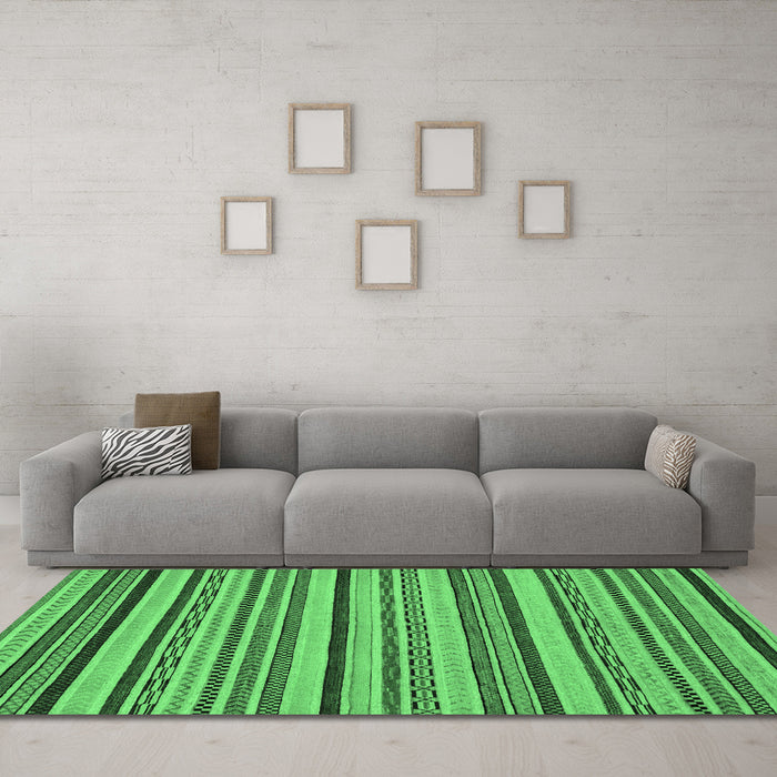 Machine Washable Abstract Emerald Green Modern Area Rugs in a Living Room,, wshabs2214emgrn