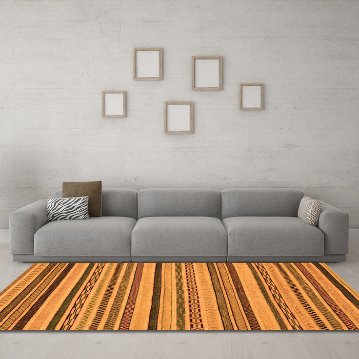 Machine Washable Abstract Orange Modern Area Rugs in a Living Room, wshabs2214org