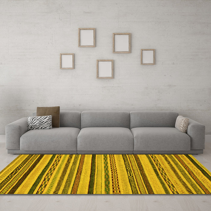 Machine Washable Abstract Yellow Modern Rug in a Living Room, wshabs2214yw