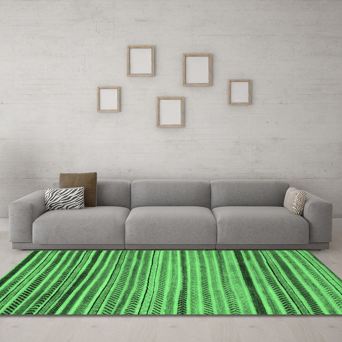 Machine Washable Abstract Emerald Green Modern Area Rugs in a Living Room,, wshabs2215emgrn