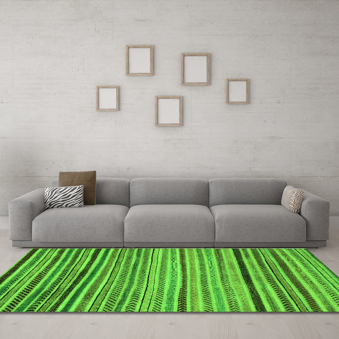 Machine Washable Abstract Green Modern Area Rugs in a Living Room,, wshabs2215grn