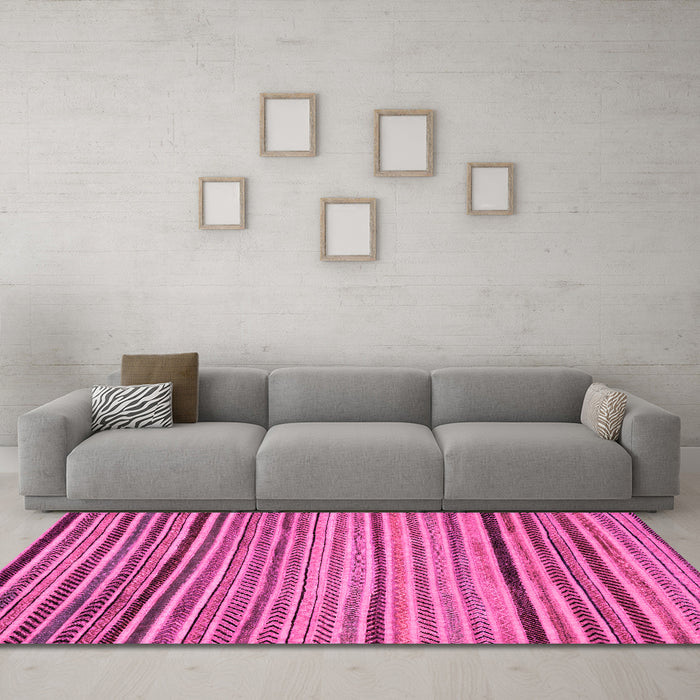 Machine Washable Abstract Pink Modern Rug in a Living Room, wshabs2215pnk