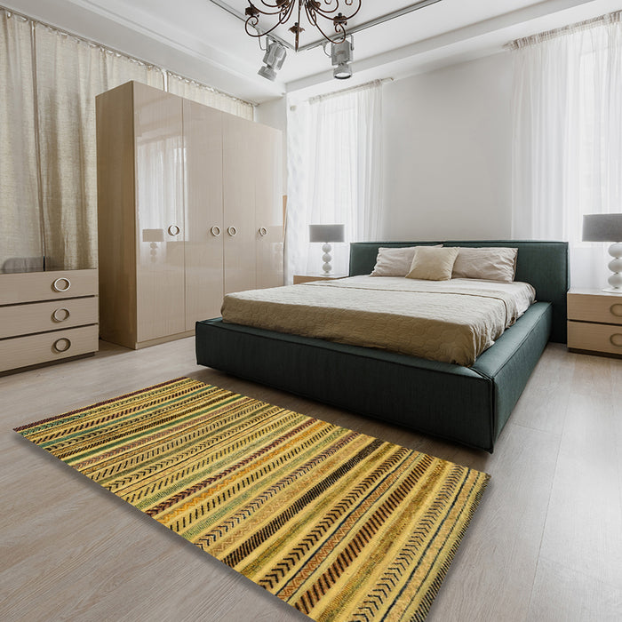 Abstract Yellow Modern Rug in a Bedroom, abs2215