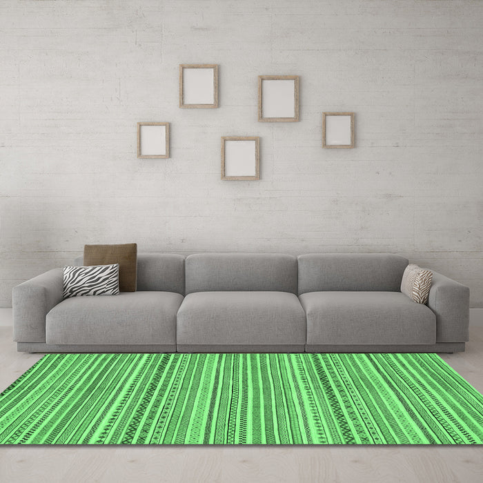 Machine Washable Abstract Emerald Green Modern Area Rugs in a Living Room,, wshabs2216emgrn