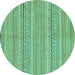 Round Machine Washable Abstract Turquoise Modern Area Rugs, wshabs2216turq