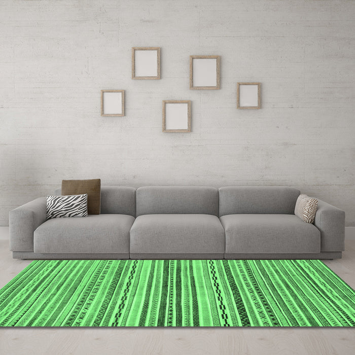 Machine Washable Abstract Emerald Green Modern Area Rugs in a Living Room,, wshabs2218emgrn