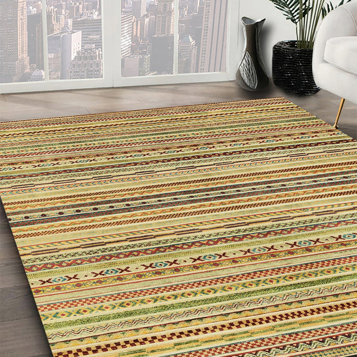 Abstract Chrome Gold Yellow Modern Rug in Family Room, abs2218