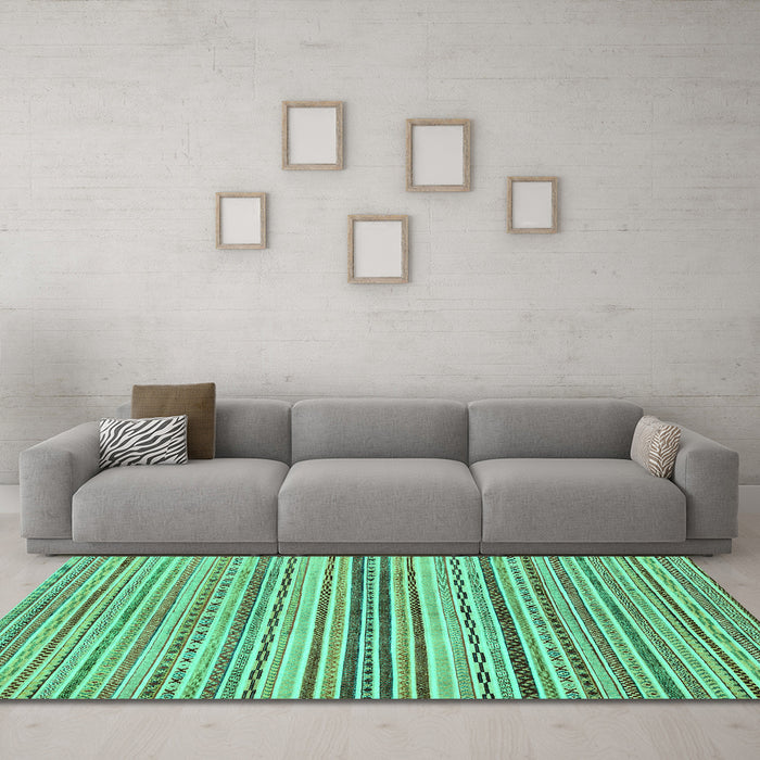 Machine Washable Abstract Turquoise Modern Area Rugs in a Living Room,, wshabs2218turq