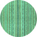 Round Machine Washable Abstract Turquoise Modern Area Rugs, wshabs2218turq