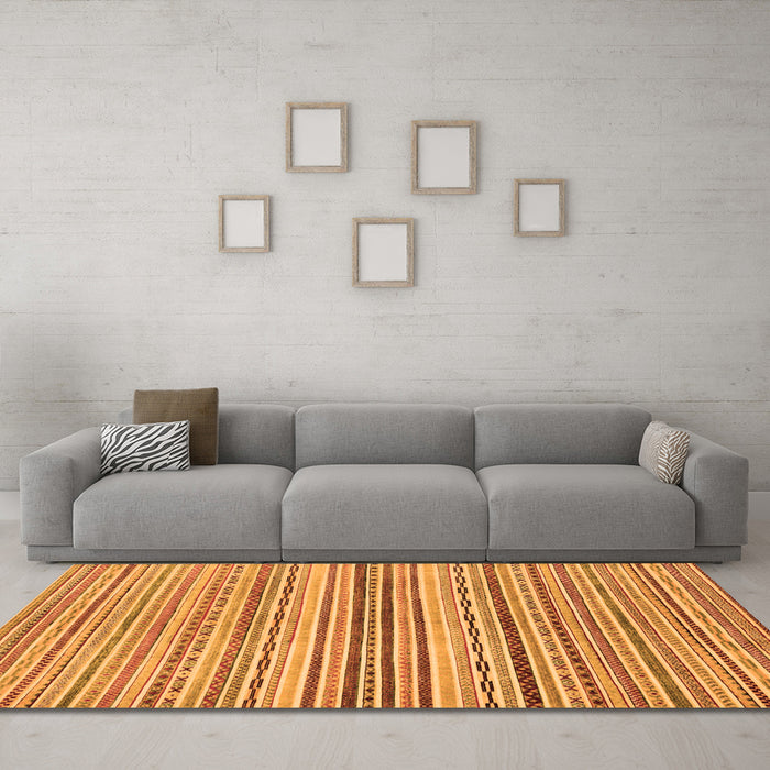 Machine Washable Abstract Orange Modern Area Rugs in a Living Room, wshabs2218org