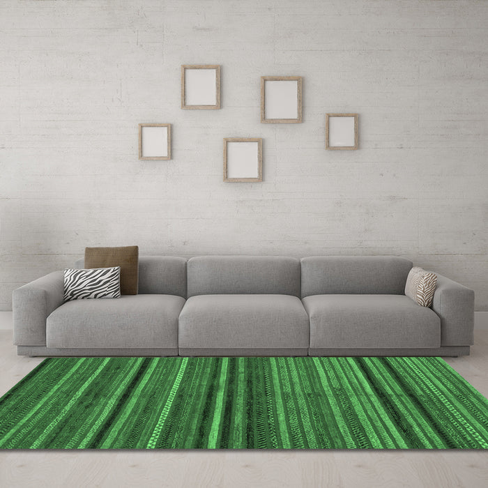 Machine Washable Abstract Emerald Green Modern Area Rugs in a Living Room,, wshabs2219emgrn