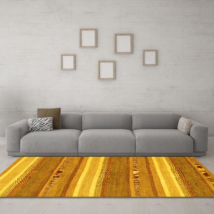 Machine Washable Abstract Yellow Modern Rug in a Living Room, wshabs221yw