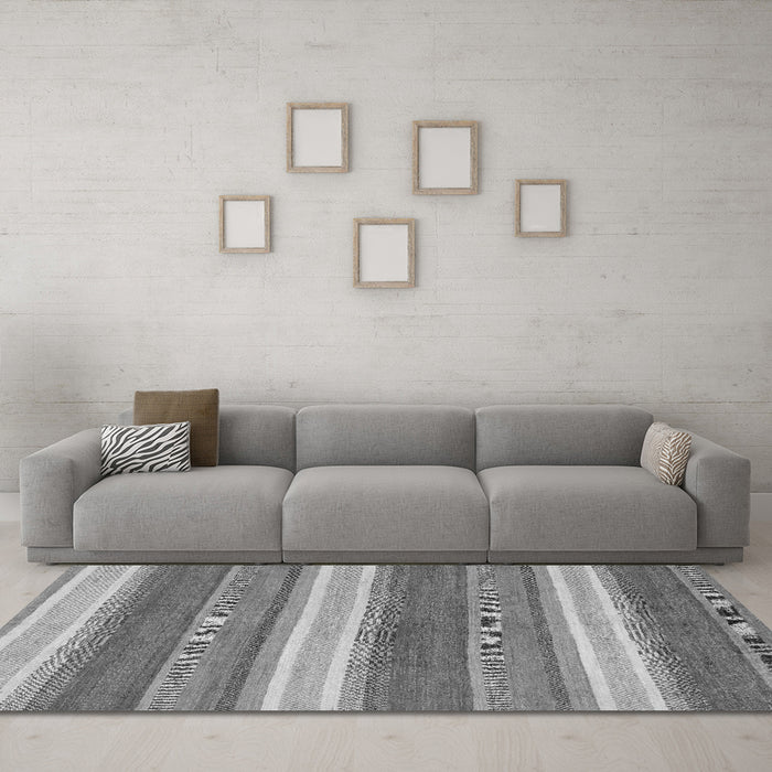 Machine Washable Abstract Gray Modern Rug in a Living Room,, wshabs221gry