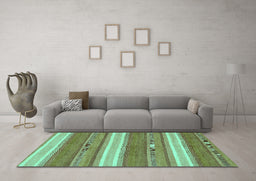 Machine Washable Abstract Turquoise Modern Area Rugs in a Living Room,, wshabs221turq