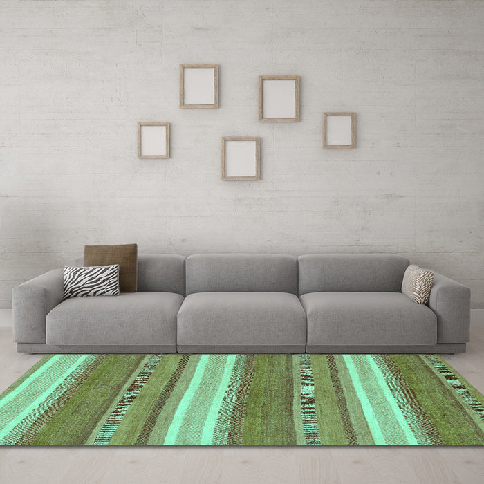 Machine Washable Abstract Turquoise Modern Area Rugs in a Living Room,, wshabs221turq