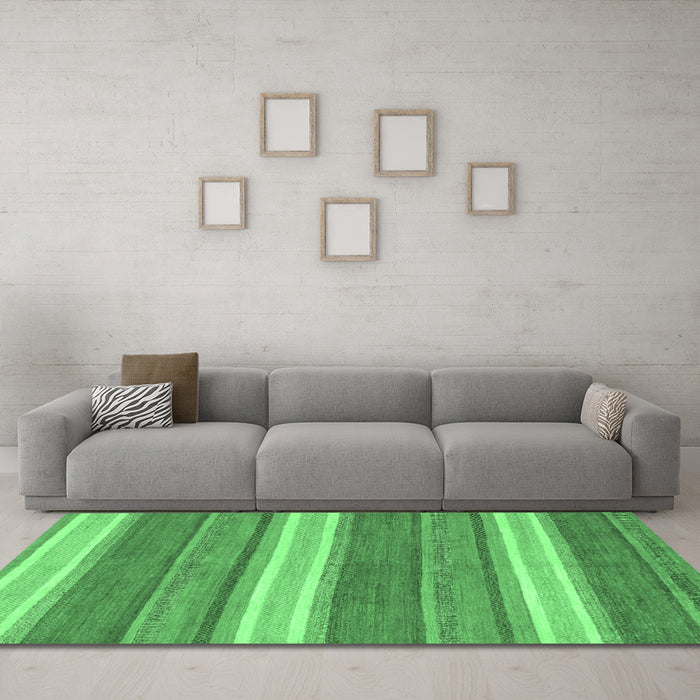 Machine Washable Abstract Emerald Green Modern Area Rugs in a Living Room,, wshabs221emgrn