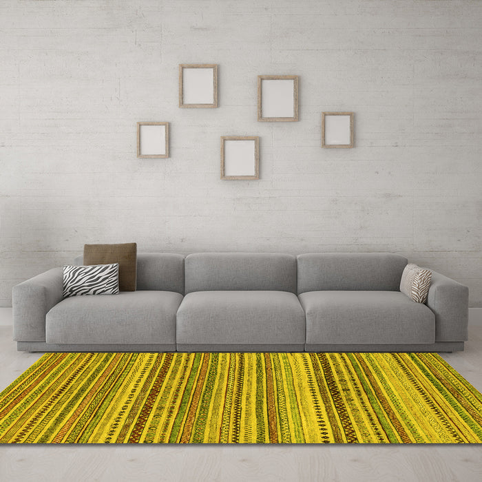 Machine Washable Abstract Yellow Modern Rug in a Living Room, wshabs2220yw