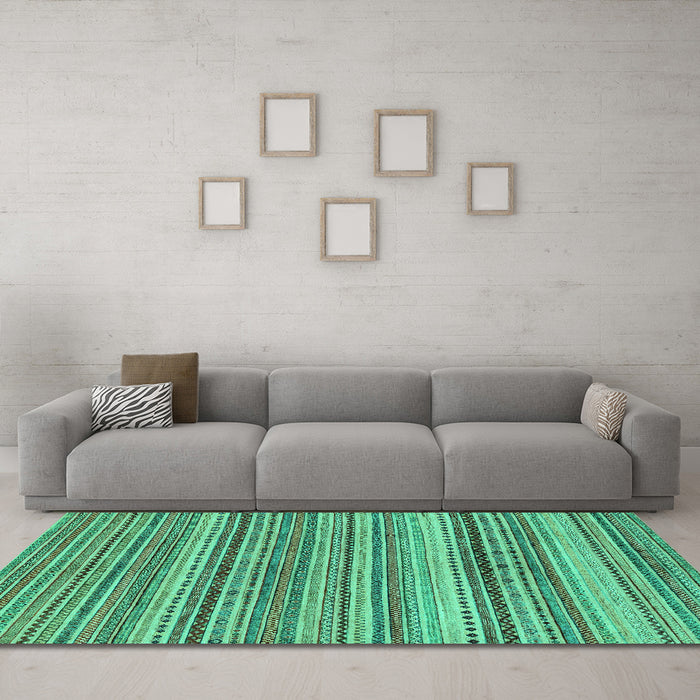 Machine Washable Abstract Turquoise Modern Area Rugs in a Living Room,, wshabs2220turq