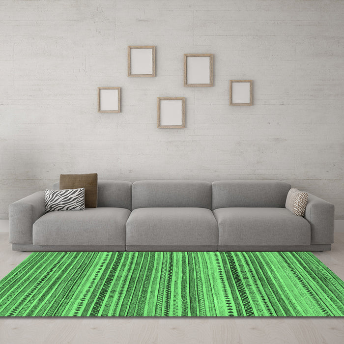 Machine Washable Abstract Emerald Green Modern Area Rugs in a Living Room,, wshabs2220emgrn