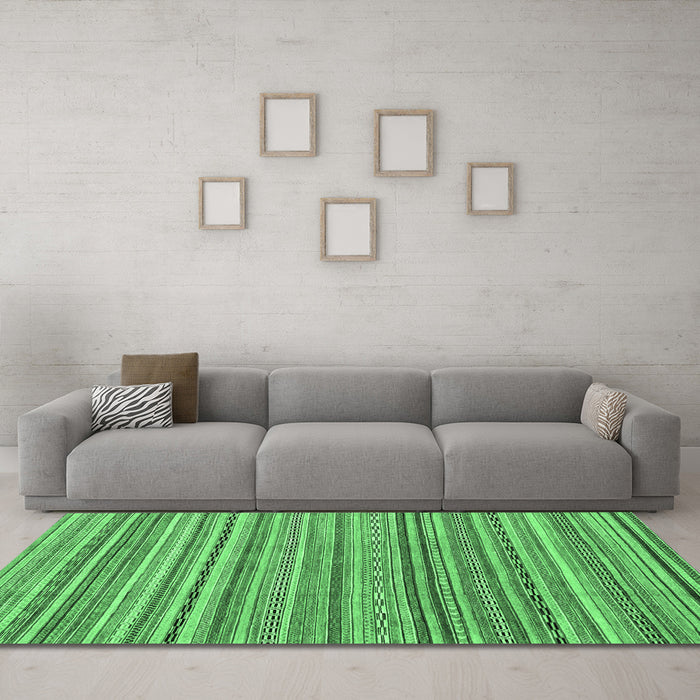 Machine Washable Abstract Emerald Green Modern Area Rugs in a Living Room,, wshabs2221emgrn