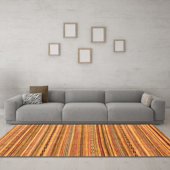 Machine Washable Abstract Orange Modern Area Rugs in a Living Room, wshabs2221org
