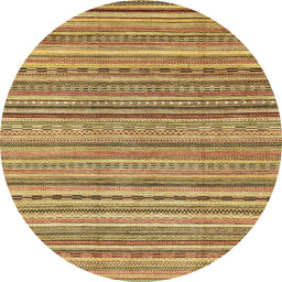Round Abstract Golden Brown Yellow Modern Rug, abs2221