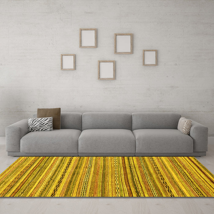 Machine Washable Abstract Yellow Modern Rug in a Living Room, wshabs2221yw