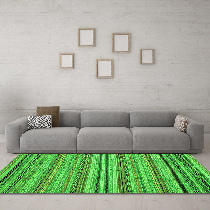 Machine Washable Abstract Green Modern Area Rugs in a Living Room,, wshabs2222grn