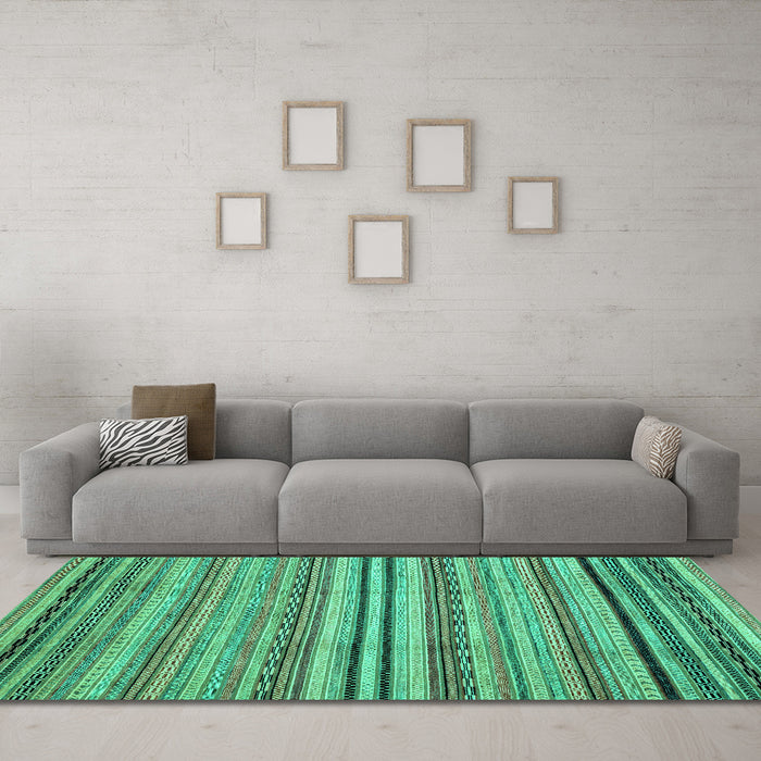 Machine Washable Abstract Turquoise Modern Area Rugs in a Living Room,, wshabs2222turq