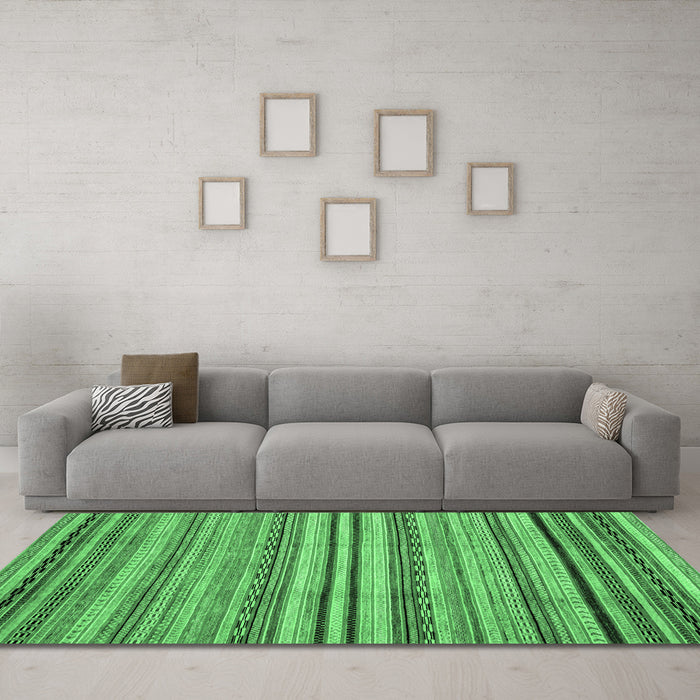 Machine Washable Abstract Emerald Green Modern Area Rugs in a Living Room,, wshabs2222emgrn