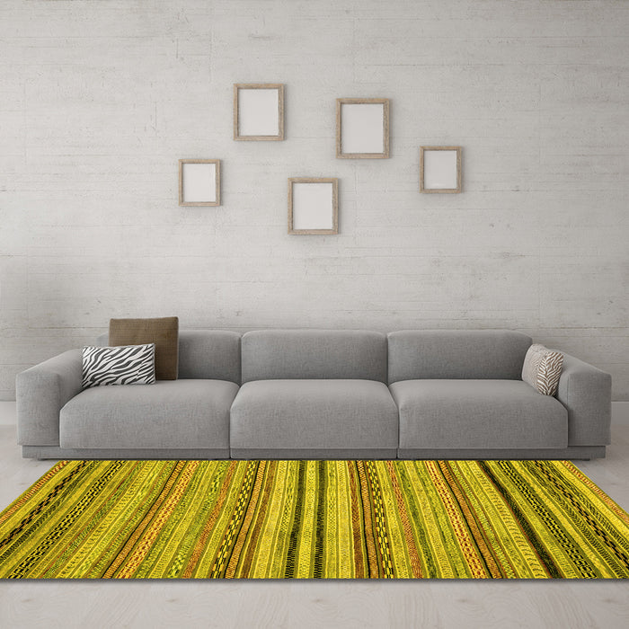 Machine Washable Abstract Yellow Modern Rug in a Living Room, wshabs2222yw