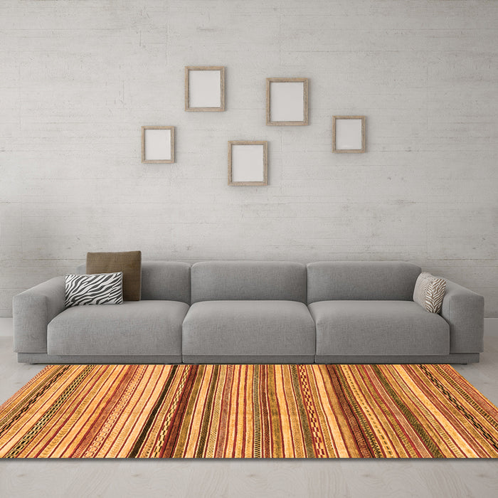 Machine Washable Abstract Orange Modern Area Rugs in a Living Room, wshabs2223org