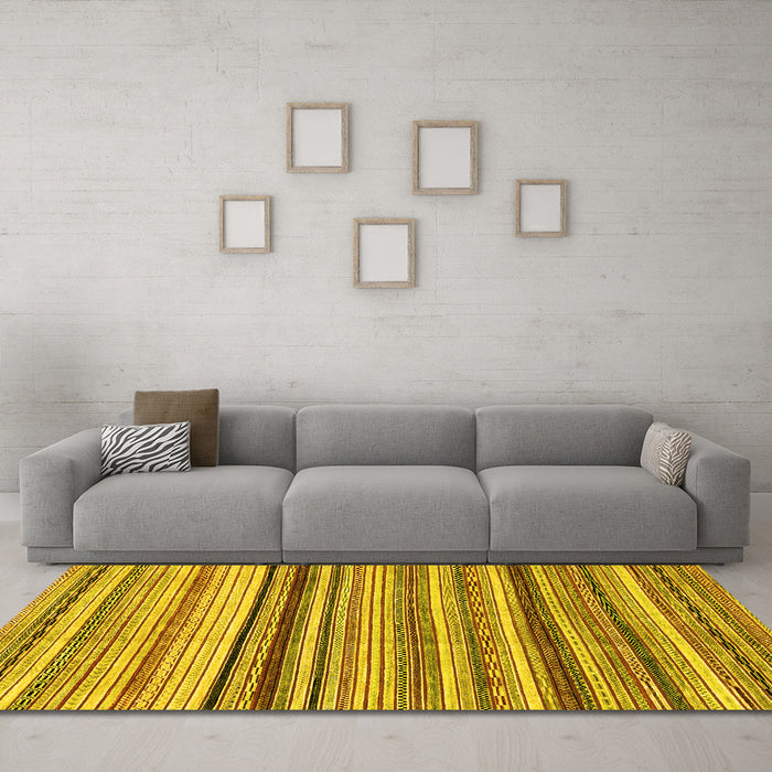 Machine Washable Abstract Yellow Modern Rug in a Living Room, wshabs2223yw