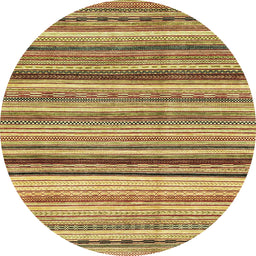 Round Abstract Golden Brown Yellow Modern Rug, abs2223