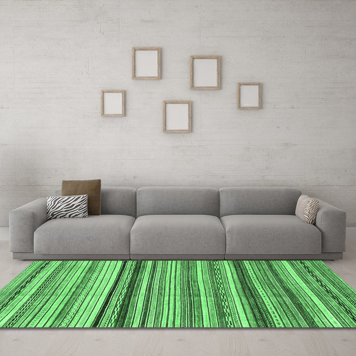 Machine Washable Abstract Emerald Green Modern Area Rugs in a Living Room,, wshabs2223emgrn