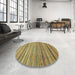 Round Abstract Metallic Gold Modern Rug in a Office, abs2224