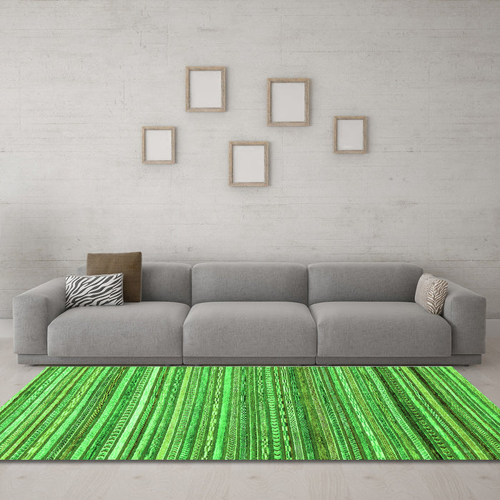 Machine Washable Abstract Green Modern Area Rugs in a Living Room,, wshabs2224grn