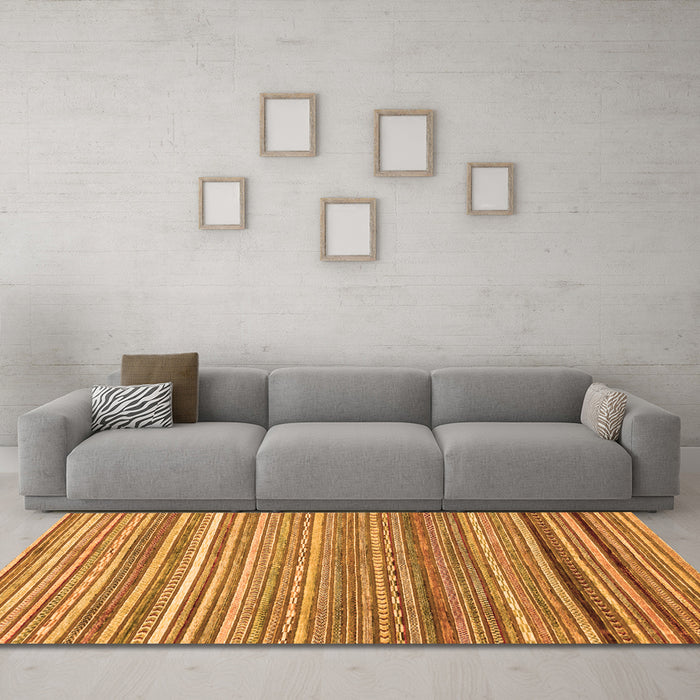 Machine Washable Abstract Orange Modern Area Rugs in a Living Room, wshabs2224org
