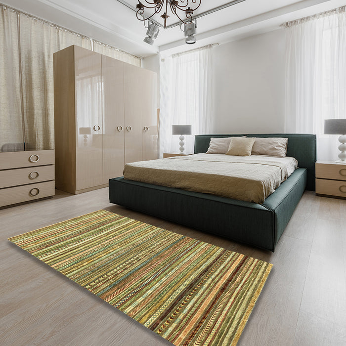 Machine Washable Abstract Metallic Gold Rug in a Bedroom, wshabs2224