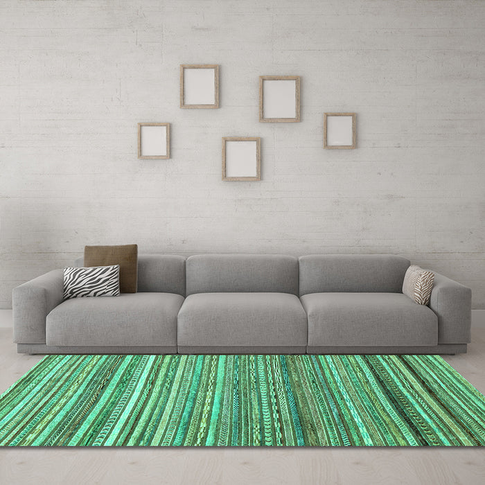 Machine Washable Abstract Turquoise Modern Area Rugs in a Living Room,, wshabs2224turq