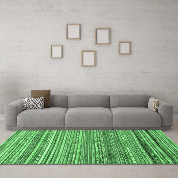 Machine Washable Abstract Emerald Green Modern Area Rugs in a Living Room,, wshabs2224emgrn