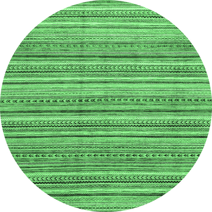 Round Machine Washable Abstract Emerald Green Modern Area Rugs, wshabs2225emgrn