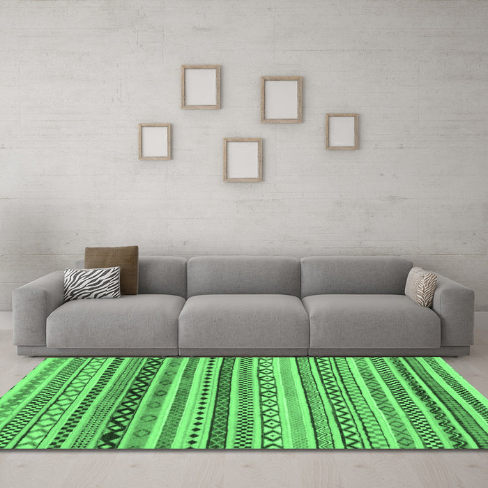 Machine Washable Abstract Emerald Green Modern Area Rugs in a Living Room,, wshabs2226emgrn